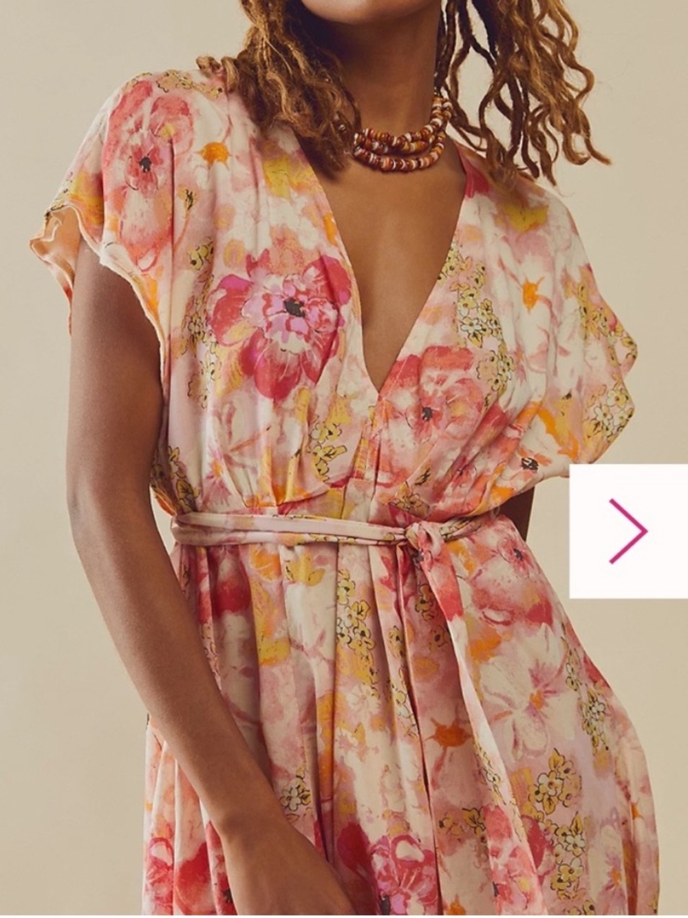 Free People Pink & Coral Floral Tie-Waist Mini Dress - Picture 3 of 9